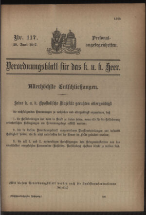 Kaiserlich-königliches Armee-Verordnungsblatt: Personal-Angelegenheiten 19170620 Seite: 1