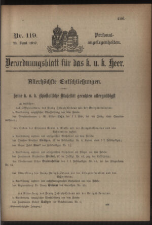 Kaiserlich-königliches Armee-Verordnungsblatt: Personal-Angelegenheiten 19170623 Seite: 1