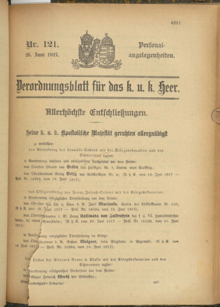 Kaiserlich-königliches Armee-Verordnungsblatt: Personal-Angelegenheiten 19170625 Seite: 1