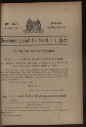 Kaiserlich-königliches Armee-Verordnungsblatt: Personal-Angelegenheiten 19170630 Seite: 1