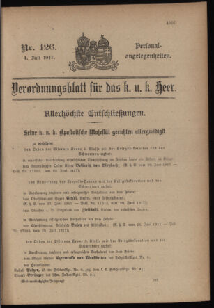 Kaiserlich-königliches Armee-Verordnungsblatt: Personal-Angelegenheiten 19170704 Seite: 1