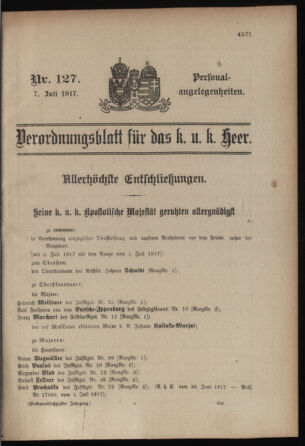 Kaiserlich-königliches Armee-Verordnungsblatt: Personal-Angelegenheiten 19170707 Seite: 1