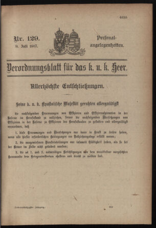 Kaiserlich-königliches Armee-Verordnungsblatt: Personal-Angelegenheiten 19170709 Seite: 1