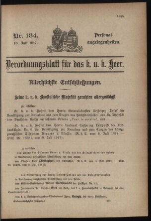 Kaiserlich-königliches Armee-Verordnungsblatt: Personal-Angelegenheiten 19170716 Seite: 1