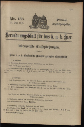 Kaiserlich-königliches Armee-Verordnungsblatt: Personal-Angelegenheiten 19170721 Seite: 1