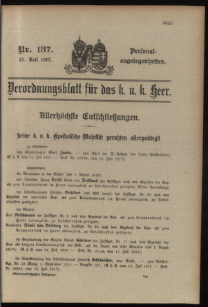 Kaiserlich-königliches Armee-Verordnungsblatt: Personal-Angelegenheiten 19170721 Seite: 51