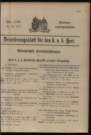 Kaiserlich-königliches Armee-Verordnungsblatt: Personal-Angelegenheiten 19170723 Seite: 1