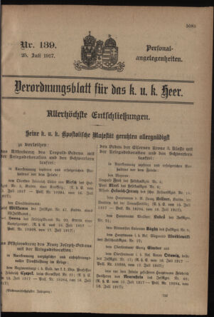 Kaiserlich-königliches Armee-Verordnungsblatt: Personal-Angelegenheiten 19170725 Seite: 1