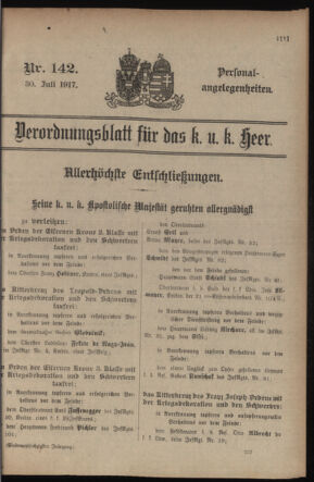 Kaiserlich-königliches Armee-Verordnungsblatt: Personal-Angelegenheiten 19170730 Seite: 1