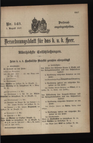 Kaiserlich-königliches Armee-Verordnungsblatt: Personal-Angelegenheiten 19170801 Seite: 1