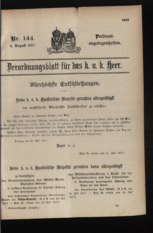 Kaiserlich-königliches Armee-Verordnungsblatt: Personal-Angelegenheiten 19170802 Seite: 1