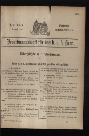 Kaiserlich-königliches Armee-Verordnungsblatt: Personal-Angelegenheiten 19170806 Seite: 1