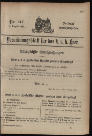 Kaiserlich-königliches Armee-Verordnungsblatt: Personal-Angelegenheiten 19170808 Seite: 1