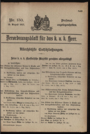 Kaiserlich-königliches Armee-Verordnungsblatt: Personal-Angelegenheiten 19170813 Seite: 1