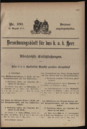 Kaiserlich-königliches Armee-Verordnungsblatt: Personal-Angelegenheiten 19170825 Seite: 1