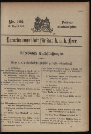 Kaiserlich-königliches Armee-Verordnungsblatt: Personal-Angelegenheiten 19170827 Seite: 1