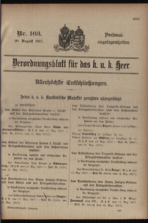 Kaiserlich-königliches Armee-Verordnungsblatt: Personal-Angelegenheiten 19170829 Seite: 1