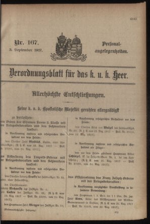 Kaiserlich-königliches Armee-Verordnungsblatt: Personal-Angelegenheiten 19170903 Seite: 1