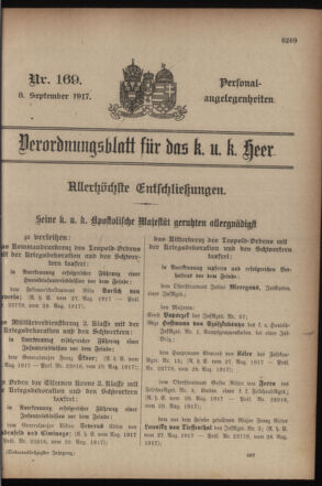 Kaiserlich-königliches Armee-Verordnungsblatt: Personal-Angelegenheiten 19170908 Seite: 1