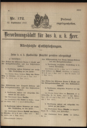 Kaiserlich-königliches Armee-Verordnungsblatt: Personal-Angelegenheiten 19170912 Seite: 1