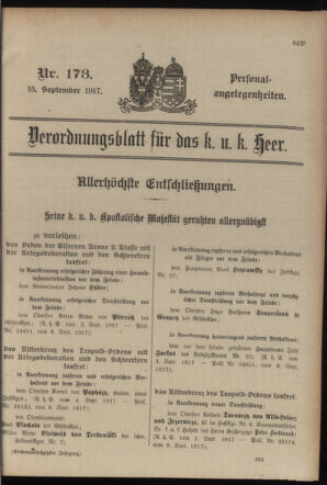 Kaiserlich-königliches Armee-Verordnungsblatt: Personal-Angelegenheiten 19170915 Seite: 1