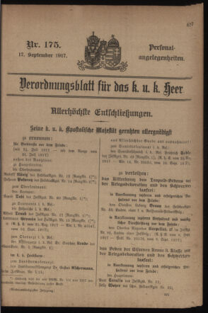 Kaiserlich-königliches Armee-Verordnungsblatt: Personal-Angelegenheiten 19170917 Seite: 1