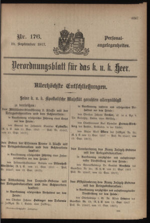 Kaiserlich-königliches Armee-Verordnungsblatt: Personal-Angelegenheiten 19170919 Seite: 1