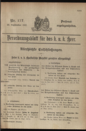 Kaiserlich-königliches Armee-Verordnungsblatt: Personal-Angelegenheiten 19170922 Seite: 1