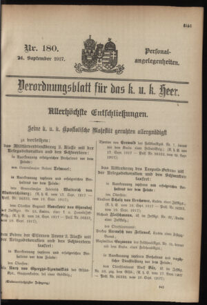 Kaiserlich-königliches Armee-Verordnungsblatt: Personal-Angelegenheiten 19170924 Seite: 1