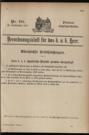 Kaiserlich-königliches Armee-Verordnungsblatt: Personal-Angelegenheiten 19170926 Seite: 1