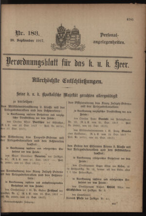 Kaiserlich-königliches Armee-Verordnungsblatt: Personal-Angelegenheiten 19170929 Seite: 1