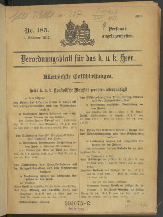 Kaiserlich-königliches Armee-Verordnungsblatt: Personal-Angelegenheiten 19171001 Seite: 1