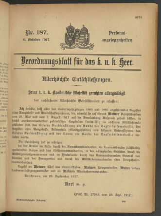 Kaiserlich-königliches Armee-Verordnungsblatt: Personal-Angelegenheiten 19171006 Seite: 1