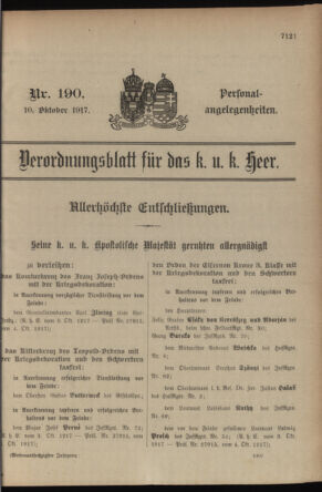 Kaiserlich-königliches Armee-Verordnungsblatt: Personal-Angelegenheiten 19171010 Seite: 1