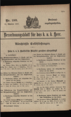 Kaiserlich-königliches Armee-Verordnungsblatt: Personal-Angelegenheiten 19171015 Seite: 1