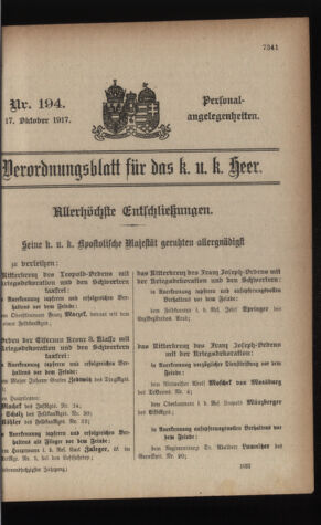 Kaiserlich-königliches Armee-Verordnungsblatt: Personal-Angelegenheiten 19171017 Seite: 1