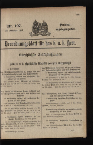 Kaiserlich-königliches Armee-Verordnungsblatt: Personal-Angelegenheiten 19171022 Seite: 1