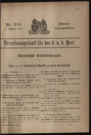 Kaiserlich-königliches Armee-Verordnungsblatt: Personal-Angelegenheiten 19171031 Seite: 1