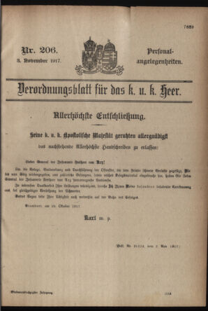 Kaiserlich-königliches Armee-Verordnungsblatt: Personal-Angelegenheiten 19171103 Seite: 85