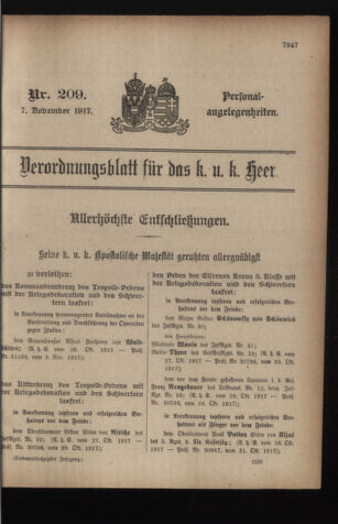 Kaiserlich-königliches Armee-Verordnungsblatt: Personal-Angelegenheiten 19171107 Seite: 1