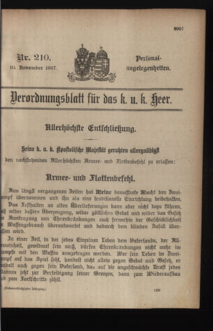 Kaiserlich-königliches Armee-Verordnungsblatt: Personal-Angelegenheiten 19171110 Seite: 1