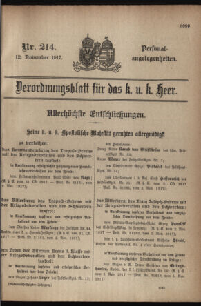 Kaiserlich-königliches Armee-Verordnungsblatt: Personal-Angelegenheiten 19171112 Seite: 1