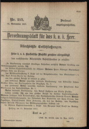 Kaiserlich-königliches Armee-Verordnungsblatt: Personal-Angelegenheiten 19171114 Seite: 1