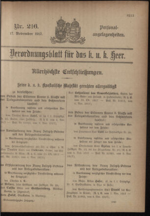 Kaiserlich-königliches Armee-Verordnungsblatt: Personal-Angelegenheiten 19171117 Seite: 1