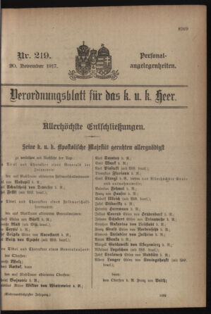 Kaiserlich-königliches Armee-Verordnungsblatt: Personal-Angelegenheiten 19171120 Seite: 1