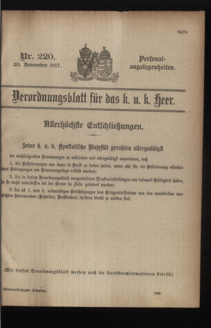 Kaiserlich-königliches Armee-Verordnungsblatt: Personal-Angelegenheiten 19171120 Seite: 11