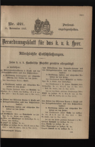 Kaiserlich-königliches Armee-Verordnungsblatt: Personal-Angelegenheiten 19171121 Seite: 1