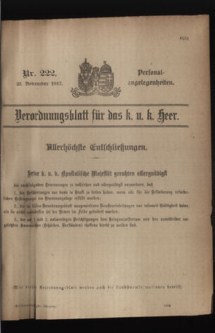 Kaiserlich-königliches Armee-Verordnungsblatt: Personal-Angelegenheiten 19171122 Seite: 1