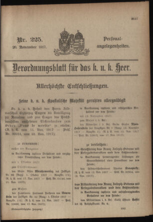 Kaiserlich-königliches Armee-Verordnungsblatt: Personal-Angelegenheiten 19171126 Seite: 1