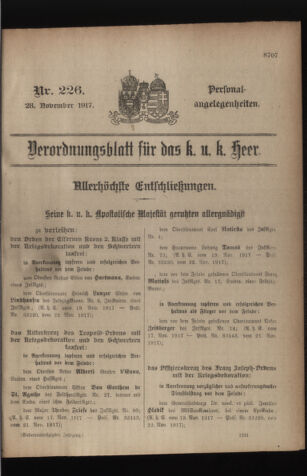 Kaiserlich-königliches Armee-Verordnungsblatt: Personal-Angelegenheiten 19171128 Seite: 1